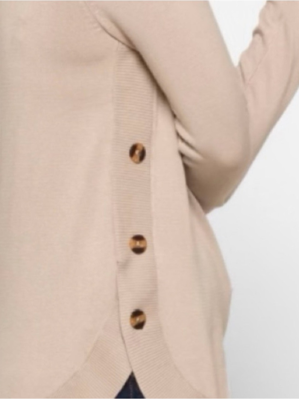 Lety & Me Button Detail Crew Neck Sweater Beige Large Like New